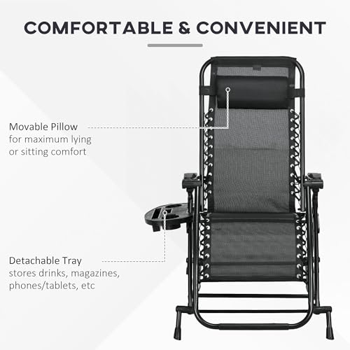 Outsunny Set of 2 Outdoor Rocking Chairs, Foldable Reclining Zero Gravity Lounge Rocker with Pillow, Cup & Phone Holder, Combo Design with Folding Legs, Black - color: Black, size: 2 Packs