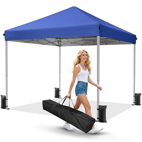 Driftalia 10x10 Pop Up Canopy Tent, Instant Setup Portable Canopy with Carry Bag, 4 Sandbags and 8 Stakes for Outdoor Events, Parties & Camping - Blue - color: Blue, size: 10x10ft