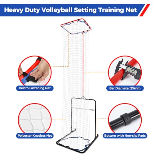Volleyball Setter Training Equipment 8 Adjustable Heights,Sturdy and Durable 130inch Volleyball Setter Training Net 6 Adjustable Angles for Indoor and Outdoor Training - color: Red