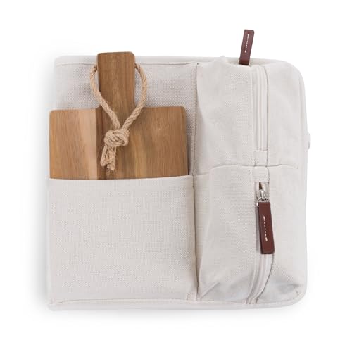 Picnic TIME Terrabella Handwoven Picnic Basket, Earth Friendly Basket, Made from Recycled Materials, Upcycled Picnic Basket, (Beige)