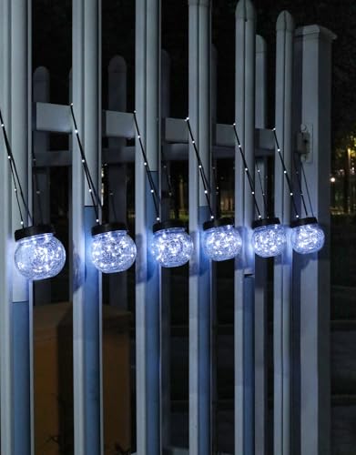 PARTPHONER Solar Lights Outdoor Waterproof 12-Pack, Solar Powered Hanging Lantern Cracked Glass Hanging Globes for Yard Decor Christmas Decoration, Shepherd Hook, Garden Tree Ornaments, Cold White - color: Cold White