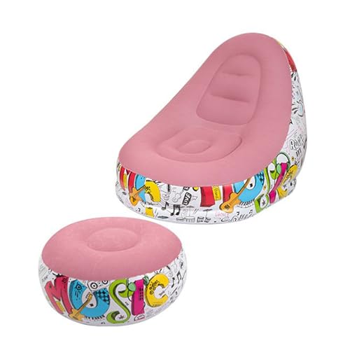 Inflatable Lounge Sofa with Foot Stool,Portable Flocking Recliner Chair Air Couch for Adult,PVC Blow Up Lounger Chair for Home Outdoor (Pink+Graffiti(No Pump)) - color: Pink+graffiti(no Pump)