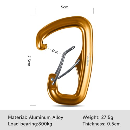 Heavy Duty Carabiner Clip Hook 8KN (1763 lbs), 2 PCS Ultra-Light Aluminum Caribeaners with Double Door D Ring Shape, for Hammock, Camping, Hiking, Backpacking, Dog Leash, Keychain Clip - style: 2#Gold-2pc