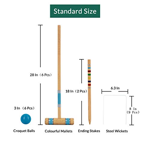 ApudArmis Six Player Croquet Set with Premiun Rubber Wooden Mallets 28In,Colored Ball,Wickets,Stakes - Lawn Backyard Outdoor Game Set for Adults/Teenagers/Family (Large Carry Bag Including) - size: 28'' Standard