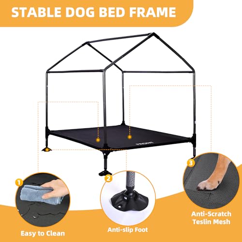 36" Dog House Outdoor Indoor with Breathable Mesh Windows, 2-in-1 Outside Dog House Elevated Dog Bed Cot Dog Tent Shade Shelter, Easy to Assemble & Clean (36 INCH) - size: 36 INCH