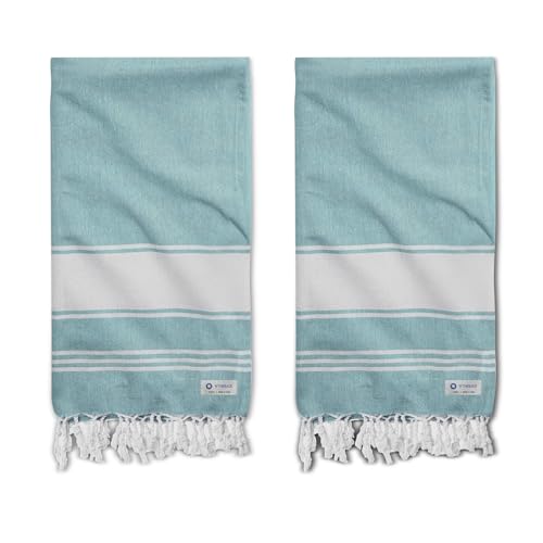 Cotton Turkish Beach Towel with Towels Oversized 36"x72" Pool Absorbent Extra Large Quick Dry Sand Travel Towel (Green, 2 Pack) - color: Green, size: 2 Pack