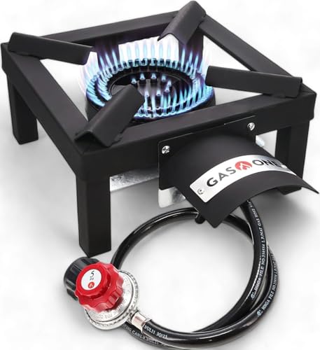 GasOne High Pressure Single Propane Burner - Outdoor Cooking with Heat Shield and Guard – Propane Burner Head for Camping, Tailgating, Seafood Boil, Home Brewing - Patented - color: Black, size: Single Burner