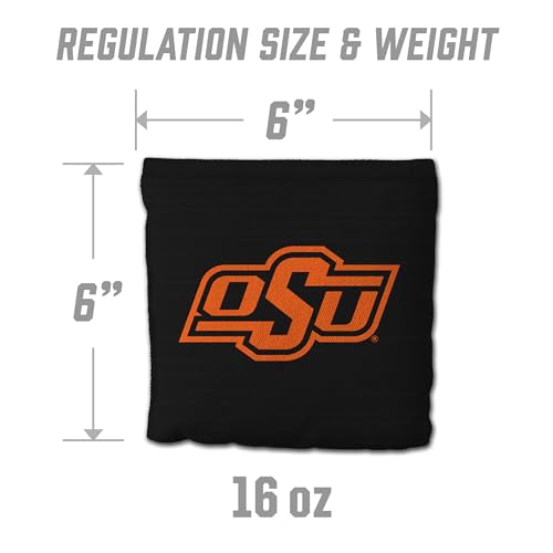 YouTheFan Officially-Licensed NCAA Set of 8 Cornhole Bags - All Weather Dual Sided Slide & Stop - Regulation Size with Carry case - color: Oklahoma State Cowboys