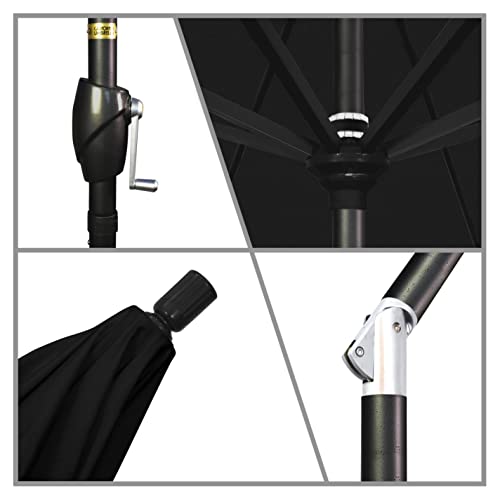 California Umbrella 9' Round Aluminum Market Umbrella, Crank Lift, Push Button Tilt, Black Pole, Black Olefin - color: Black