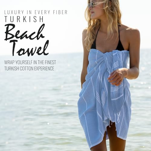 Beach Towel 100% Cotton Turkish Beach Towel Adult 38x70 Inch Pre-washed Absorbent Extra Large|Sand Free Quick Dry BathTowels|Lightweight Blanket|Travel Cruise Camping Spa Gym Yoga Towel|Airy Blue - color: Blue