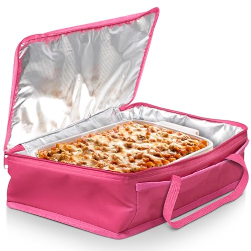 Dawhud Direct Insulated Casserole Carrier Bag - Food Transport Carrier for Hot or Cold Dishes - Thermal Travel Bags for Women, Picnics, Office, Parties - Pan Carrier - Pink - color: Pink