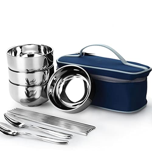 JSEIAJB Picnic Tourist Tableware Set Camping Stainless Steel Cutlery Bowl Chopsticks Spoon Suit Bag Outdoor Travel Hiking Accessories
