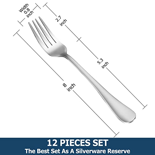 12 Piece Dinner Forks Set, Food-Grade Stainless Steel Silverware Forks, Cutlery Fork, Metal Fork for Home, Kitchen or Restaurant, Mirror Polished, Dishwasher Safe - 8 Inch - size: 12pcs-Silver
