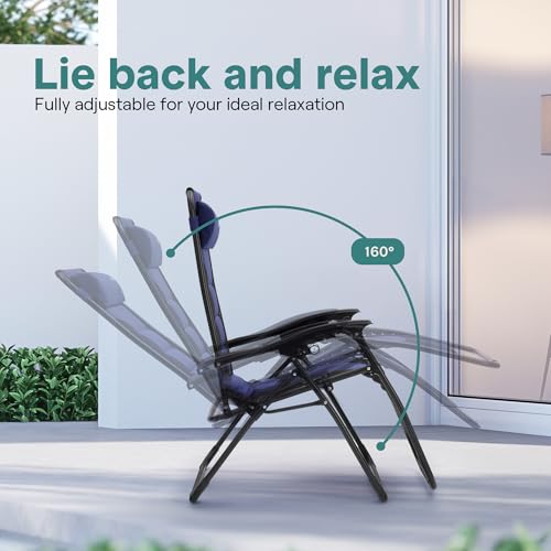 SereneLife Oversized Padded Zero Gravity Lounge Chair, Foldable Outdoor Patio Recliner, Anti Gravity Lawn Recliner with Cup Holder and Side Table for Backyard, Camping, Beach or Outdoor Relaxation - color: Blue
