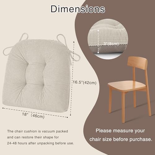 OVOV Dining Chair Cushions Set of 2 Soft Non-Slip Kitchen Chair Pads Tufted Seat Cushion with Ties for Kitchen Dining Room(18" x 16.5" x 3" Beige) - color: Beige