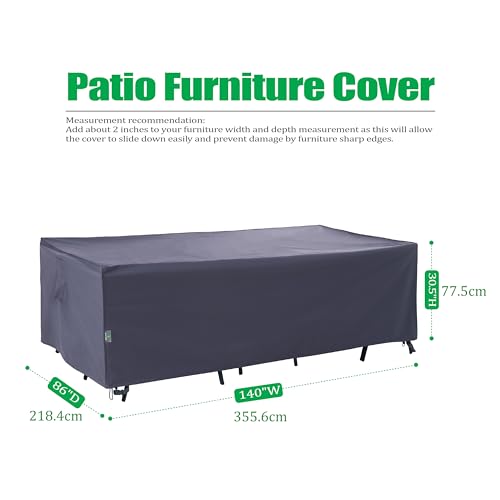 F&J Outdoors Heavy Duty Waterproof Anti-UV Rip-stop Fabric Extra Large Patio Furniture Covers, Grey, 140"x86"x30.5" - size: 140"(W)x86"(D)x30.5"(H)