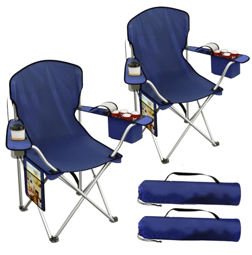 VTOY Folding Camping Chairs Durable 600D Oxford, Portable Outdoor Chair with Cooler Pouch, Cup Holder & Storage Pocket for Camping, Beach, Fishing - color: 2 Pack, Navy