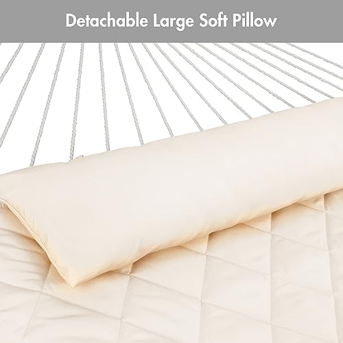 ANOW Heavy Duty Hammock with 12FT Steel Stand Included, Rope Hammock with Detachable Pillow and Pad, 450 LBS Weight Capacity, Cream - color: Cream, size: With Stand