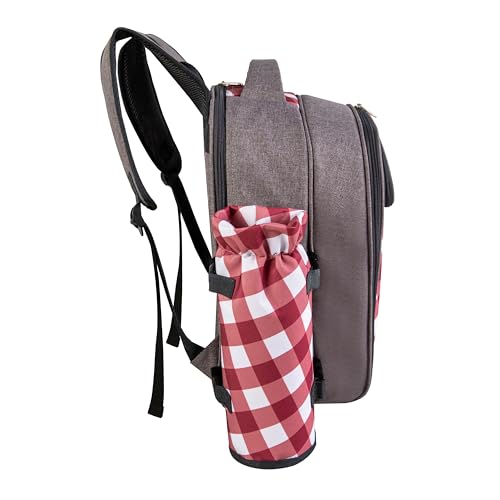 apollo walker Picnic Backpack Bag with Cooler Compartment, Detachable Bottle/Wine Holder, Fleece Blanket, Plates and Cutlery Set (2 Person, Gray) - color: Gray, size: 2 Person