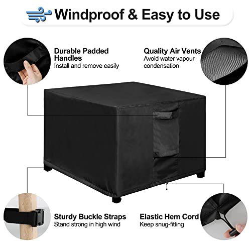 OutdoorLines Outdoor Waterproof Patio Ottoman Covers - Square UV-Proof Patio Side Table Cover Windproof Heavy-Duty Furniture Covering Protector 33L x 33W x 17H Inch, Black - color: Black, size: Square 33"l X 33"w X 17"h