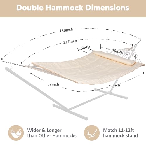 SUNCREAT Hammocks Replacement Hammock for Stand, 475 lbs Capacity, Two Person Backyard Hammock with Pad for Outside, Beige - color: Beige