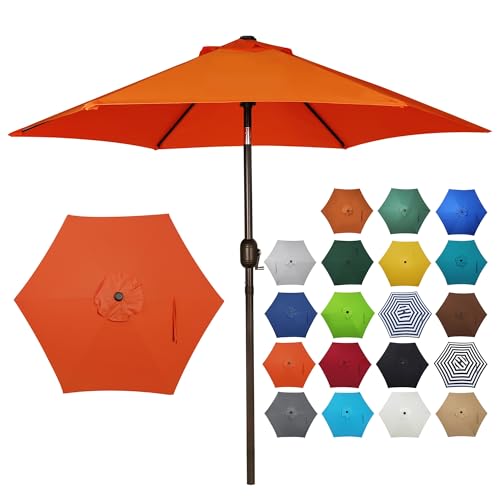 Blissun 7.5 ft Patio Umbrella, Yard Umbrella, Outdoor Market Umbrella with Push Button Tilt Crank, Orange - color: Orange