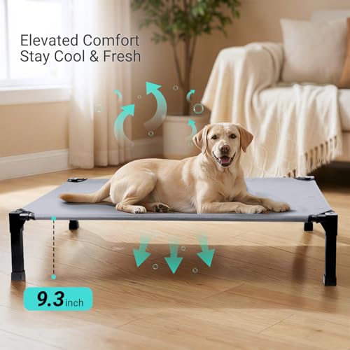 Niubya Elevated Outdoor Dog Bed, Cooling Elevated Pet Cot, Steel-Framed and Non-Slip Feet, Raised Dog Bed with Waterproof, Washable, Breathable Teslin Mesh, 51in - color: Grey, size: 51"L x 36"W x 9.4"H