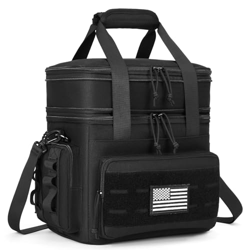holuxer Tactical Lunch Bag & Lunch Box for Men - Large Double Deck Expandable Insulated Soft Adult Lunchbox for Work - Cooler Bag for Beach, Picnic, Camping,Outdoor，Travel (Black,16L) - color: Black, size: Large