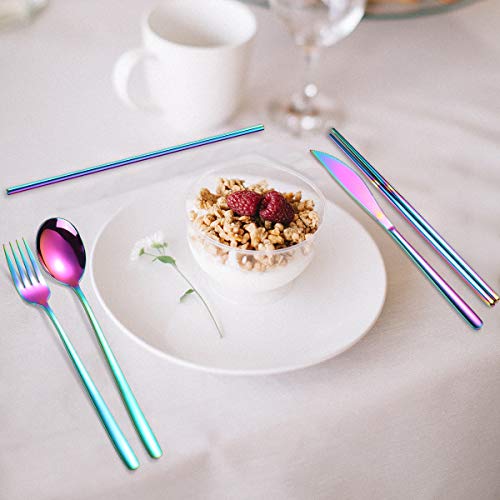 AARAINBOW 6 Pieces 18/8 Stainless Steel Flatware Set Portable Reusable Cutlery Set Travel Utensils Set Including Chopsticks Knife Fork Spoon Straws Cleaning Brush Dishwasher Safe (Multicolored) - color: Multicolor