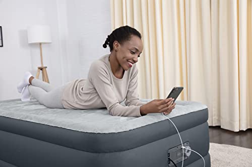 SleepLux Twin Air Mattress | Supersoft Snugable Top, Extra Durable Tough Guard with Built-in Pillow | Raised 18" Airbed with Built in Pump + USB Charger (69086E) , Grey - style: Twin ToughGuard 18"