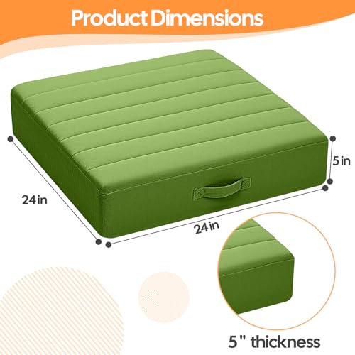 MeMoreCool Square Floor Pillow Seating for Adults Kids, Large Meditation Cushion Floor Pillow with Thick Foam & Soft Tufted Cover, Washable Big Pillow Seat Floor Cushion for Sitting Yoga 24" Green - color: Olive Green, size: 24 Inch
