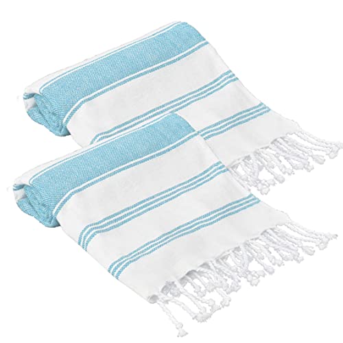 GLAMBURG Peshtemal Turkish Towel - Beach Towels Oversized 36x71 Set of 2, Cotton Beach Towels for Adults, Soft Durable Absorbent Extra Large Bath Sheet Hammam Towel - Aqua Blue - color: Aqua, size: 2 Pack