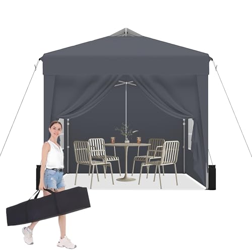 SANWAY 6.6x6.6 Pop Up Canopy Tent with Sidewalls x 4 – Easy Setup Canopy Tent, Waterproof, UV-Resistant, Portable with Carry Bag for Outdoor Events, Camping, and Backyard Parties –Gray