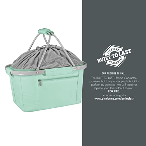 Picnic TIME Metro Shopping Basket Cooler, Insulated Collapsible Picnic and Market Basket with Aluminum Frame and Drawstring Top for Travel and Groceries - color: Disney Princess the Little Mermaid - Teal