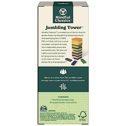 Mindful Classics, Jumbling Tower Sustainable Wooden Blocks Tumbling Toppling Bamboo Wood Party Stacking Game, for Adults and Kids Ages 8 and up - color: Jumbling Tower