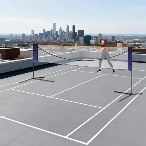 20 ft Portable Badminton Net & Adjustable Sports Net, Multi-Sport Net with Height Adjustment, Foldable Volleyball Tennis Net Set for Indoor Outdoor Court Backyard and Beach Games