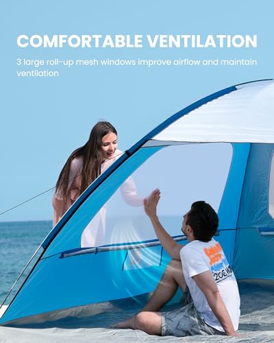 OutdoorMaster Beach Tent for 3/4/6/8 Person - Easy Setup Sun Shade Shelter, Portable Beach Shade Sun Canopy with UPF 50+ UV Protection, Removable Skylight Family Size - color: Icy Blue, size: 8 Person
