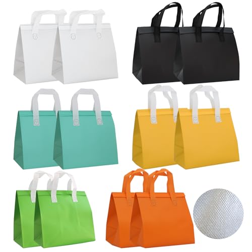12Pcs Disposable Insulated Lunch Bag Cooler Bag Thermal Grocery Take Away Bags for Food Delivery Party Drink Picnic Holiday, White, Yellow, Orange, Grass Green, Aquamarine, Black - color: White, Yellow, Orange, Grass Green, Aquamarine, Black, size: 10.24"