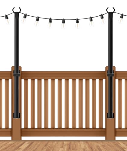 AHRLHR 5 Ft String Light Poles 2 Pack, String Light Poles for Outside with Fixing Clips,Hanging Light Poles for Deck Fence Garden Backyard Wall Bistro,Metal Poles for Outdoor String Lights - size: 2 Pack-5ft