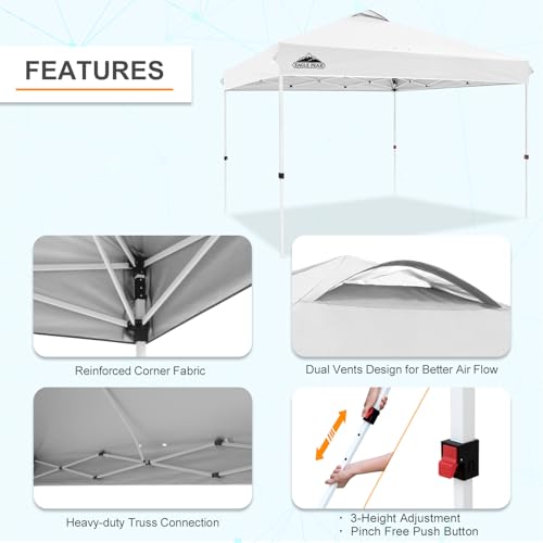 EAGLE PEAK Pop Up Canopy Tent with Wheeled Carry Bag, 8 Stakes, 4 Ropes, 4 Weight Bags, Easy Set Up Tent Canopy, 12x12 ft, 144sqft of Shade, White - color: White, size: 12x12