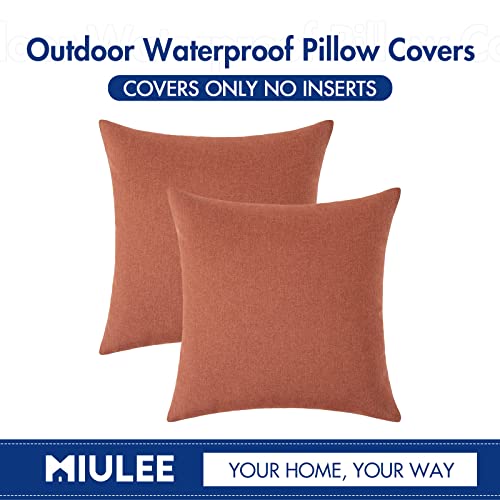 MIULEE Pack of 2 Decorative Outdoor Solid Waterproof Throw Pillow Covers Spring Faux Linen Garden Farmhouse Cushion Cases for Summer Patio Tent Balcony Couch Sofa 16x16 Inch Coral Red - color: Coral Red, size: 16" x 16" (Pack of 2)