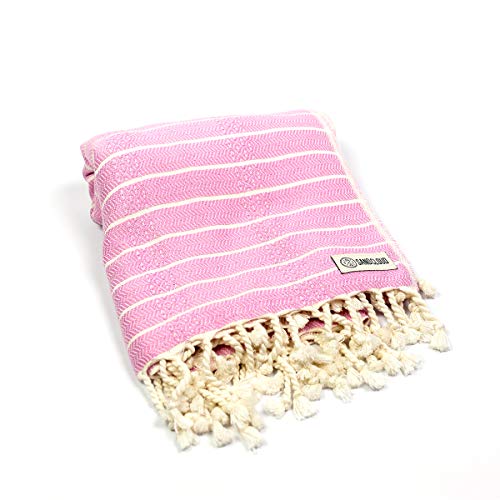 Sand Cloud Turkish Beach Towel - Sand Proof - 100% Certified Organic Turkish Towel - Quick Dry Towel for Beach, Picnic, Blanket or Bath Towel - As Seen on Shark Tank - Gocek (Pink) - color: Pink, size: 37x69