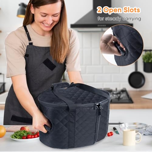 BAGSPRITE Slow Cooker Carrying Case Compatible with 6-8 Quart Crockpot Carrier for Hot Food and Hamlton Beach Slow Cooker Tote with Lid Fastener for Crock-pot Dust Cover Applicances - color: Black