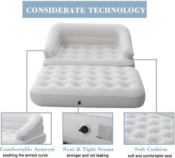 Inflatable Couch Flocked Air Sofa Bed, Blow Up Sofa for Camping, Gray - color: Grey