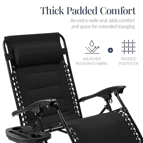 Best Choice Products Oversized Padded Zero Gravity Chair, Folding Outdoor Patio Recliner, XL Anti Gravity Lounger for Backyard w/Headrest, Cup Holder, Side Tray, Polyester Mesh - Black - color: Black