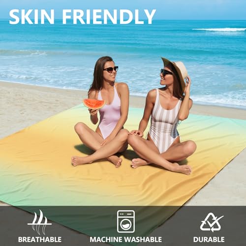 AISPARKY Beach Blanket Waterproof Sandproof Extra Large, Oversized Beach Mat, Quick Drying&Compact&Lightweight, Picnic Blankets Vacation Essentials for Outdoor Beach Camping (79" X 83" (4 Person)) - color: Gradient - California, size: 6'11" x 6'7"
