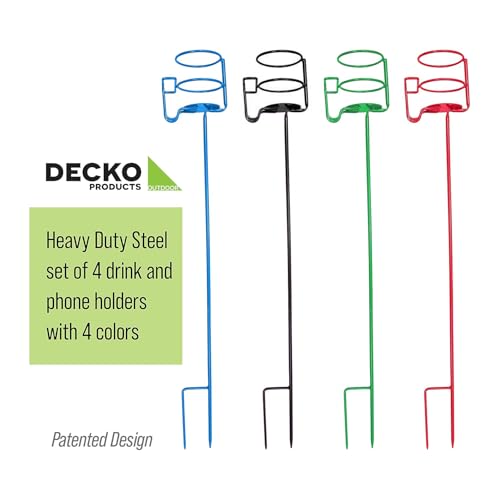 Decko OutDoor 30215 Outdoor Beverage and Phone Holder yard Stakes, heavy duty set of 4