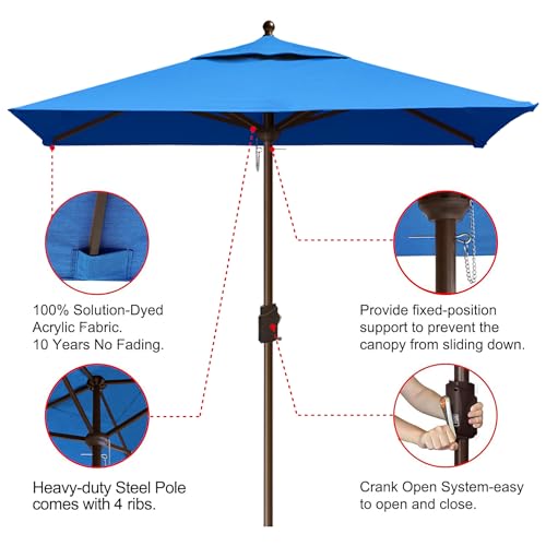 EliteShade USA 10-Year-Non-Fading 6x6Ft Square Market Patio Umbrella, UPF 50+ UV Protection Performance Sun Umbrella, Heavy Duty Commercial Grade Outdoor Table Umbrella with Crank, Windproof Vented Top for Garden, Pool, Deck and Outdoor Playsets, Royal Bl