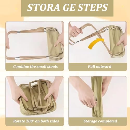 Collapsible Stool Folding Stool for Adults, Foldable Backpack Stool Portable Chair Heavy Duty Compact Travel Camping Stool with Storage Pocket, Portable Folding Seat for Fishing Hiking (Khaki, L) - color: Khaki, size: Large