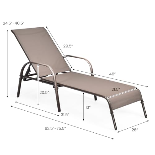 Giantex 2 Pack Patio Lounge Chair, Outdoor Chaise Lounge with 5 Adjustable Backrest, Sturdy Steel Frame, Sunbathing Recliner, Beach Chair, Tanning Chair for Outside, Yard, Balcony, Pool Chairs, Brown - color: Brown